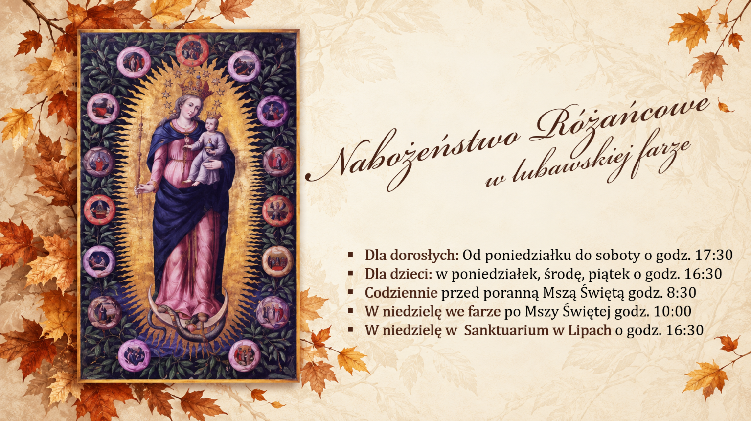 Read more about the article Październik z Maryją – zaproszenie do wspólnej modlitwy w lubawskiej farze.